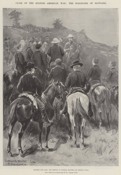 Einde van de Spaans-Amerikaanse Oorlog, de Overgave van Santiago, tussen de Linies, de Ontmoeting van Generaal Shafter en Generaal Toral door Henry Charles Seppings Wright